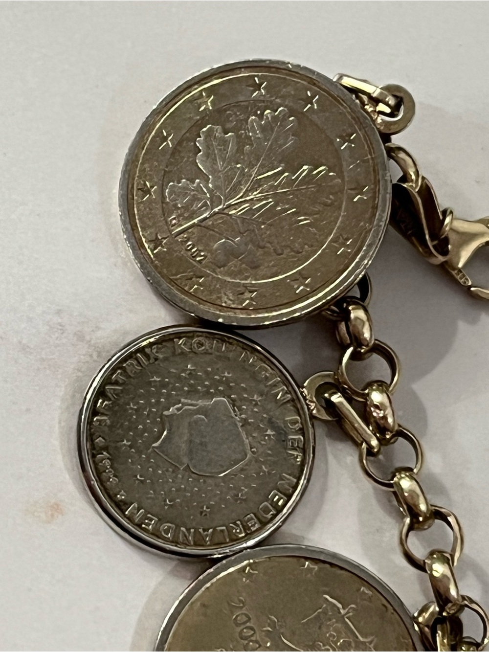 14K 585 Gold Chain Milor Euro Coin Italian Charm Bracelet Vintage 37g Weight - Picture 15 of 16